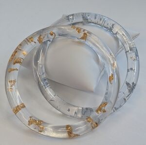 New Gold & Silver Flake Bangle Bracelet 2pc Set - Handmade